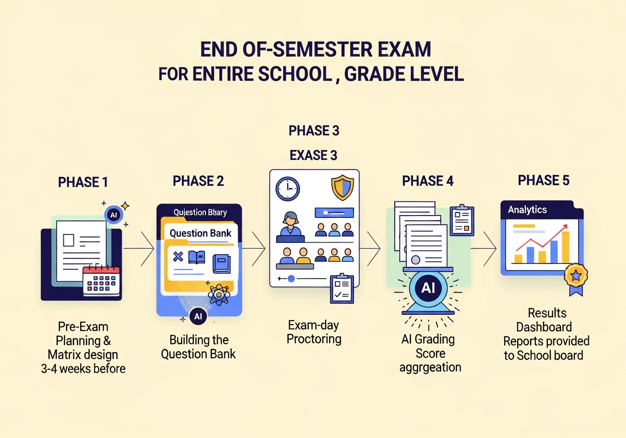 Roadmap 5 phase tổ chức kỳ thi cuối kỳ toàn khối
